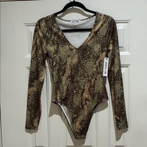 Steve Madden Snake Print Long Sleeve Bodysuit